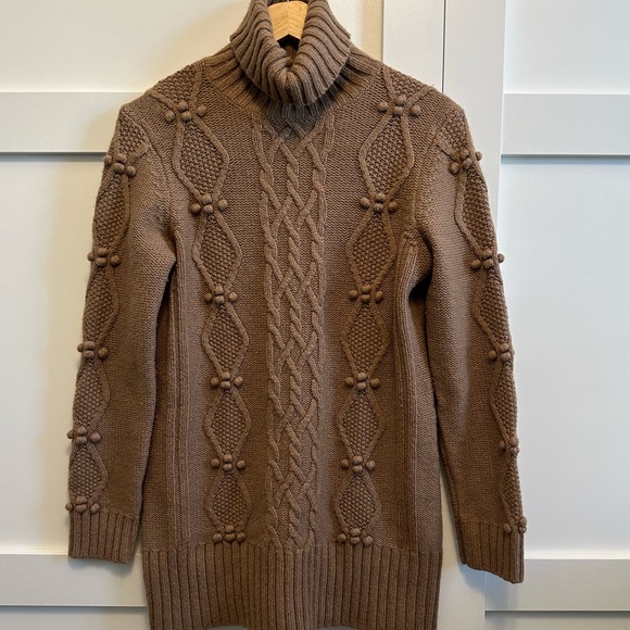 Ann Taylor LOFT Turtleneck Cable Popcorn Knit Lambswool Taupe Like-New Sz M - Picture 12 of 12